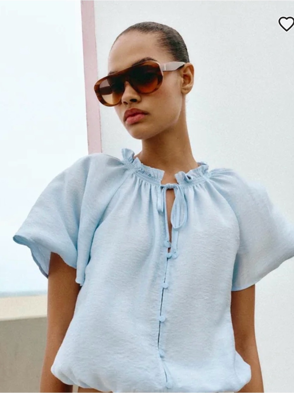 Zara Gathered Neck Blouse in Blue